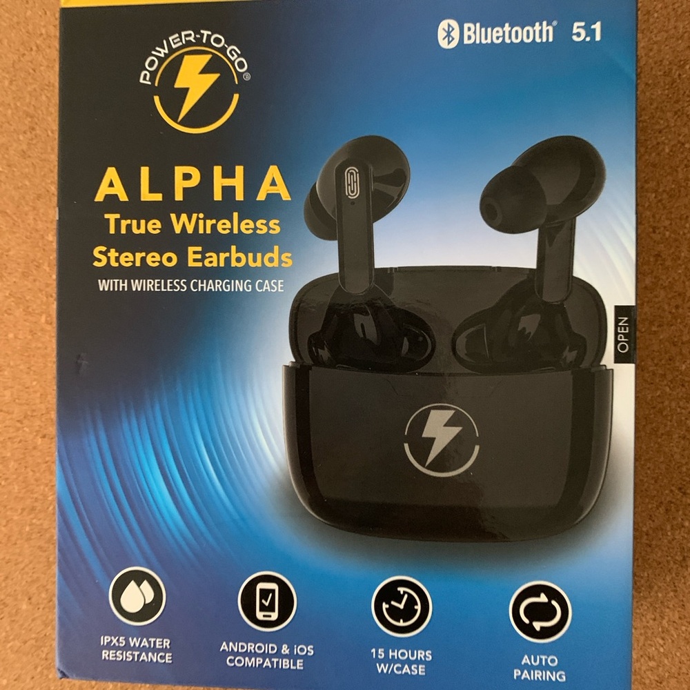 ALPHA TRUE WIRELESS STEREO BLACK EARBUDS W/WIRELESS CHARGING CASE NEW SEALED BOX